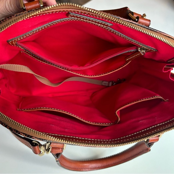 DOONEY AND BOURKE Embossed Lizard Zip Zip Satchel Brown Leather Trim - Picture 9 of 17